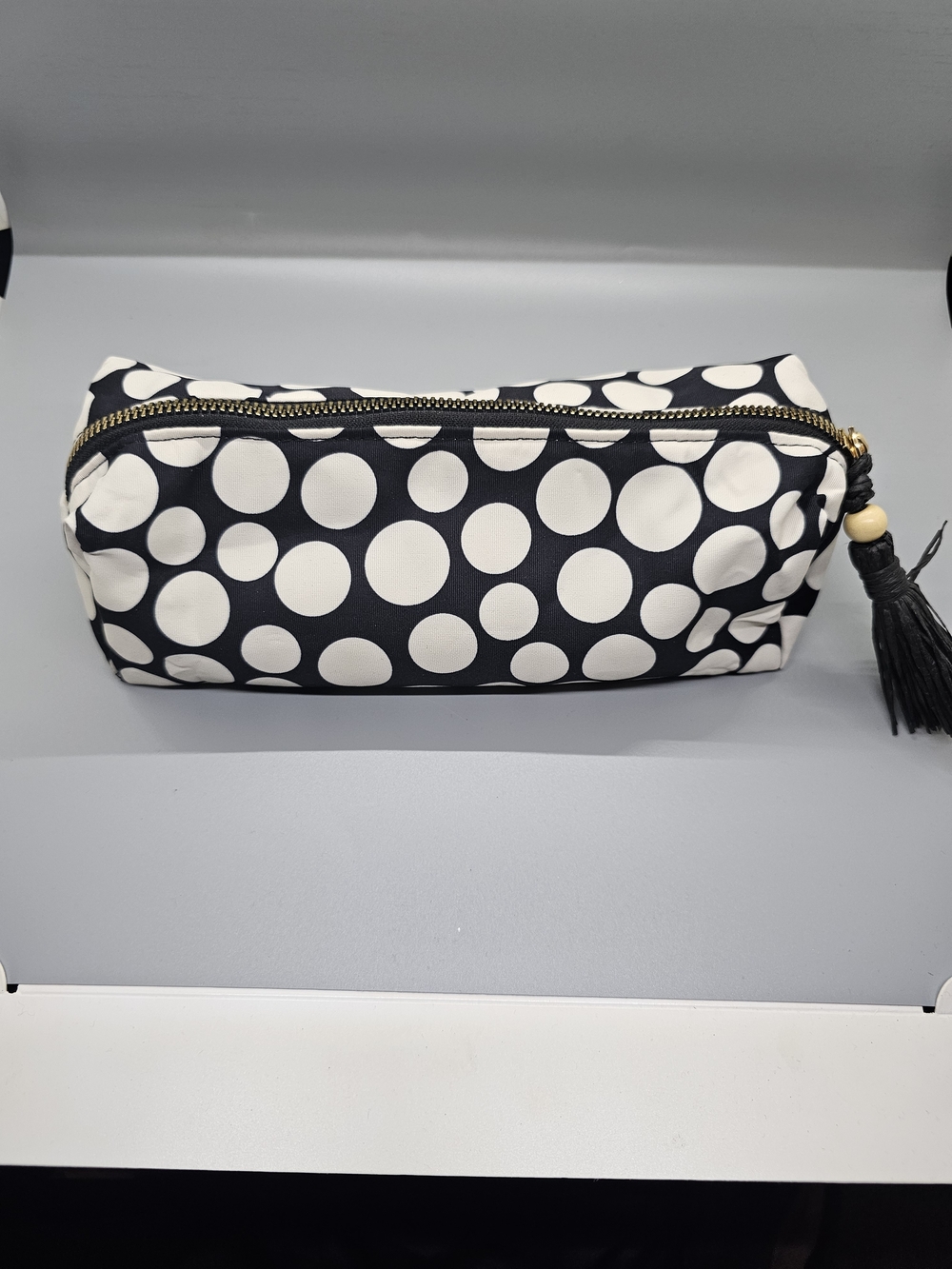 Polka Dot Black & White Cosmetic Case with Tassel